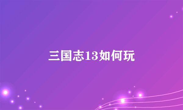 三国志13如何玩