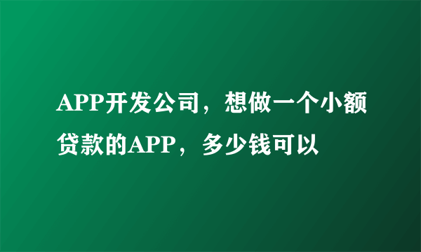 APP开发公司，想做一个小额贷款的APP，多少钱可以