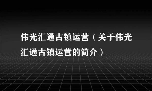 伟光汇通古镇运营（关于伟光汇通古镇运营的简介）