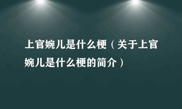 上官婉儿是什么梗（关于上官婉儿是什么梗的简介）