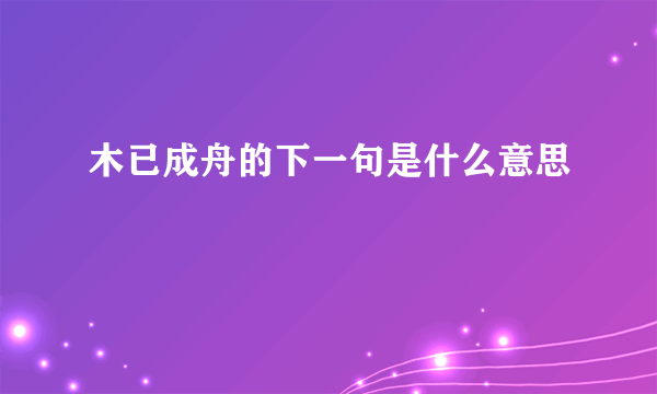 木已成舟的下一句是什么意思