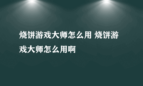 烧饼游戏大师怎么用 烧饼游戏大师怎么用啊