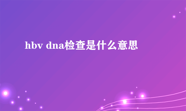 hbv dna检查是什么意思