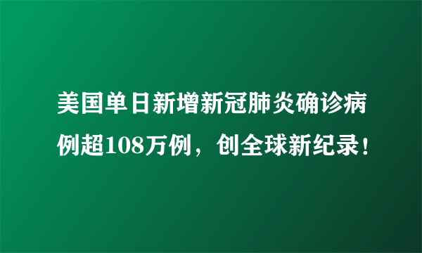 美国单日新增新冠肺炎确诊病例超108万例，创全球新纪录！