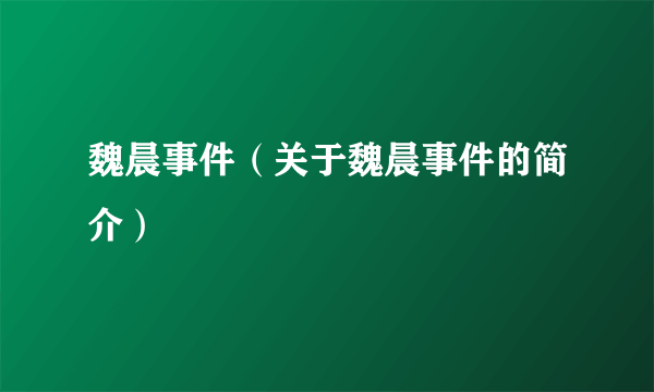 魏晨事件（关于魏晨事件的简介）