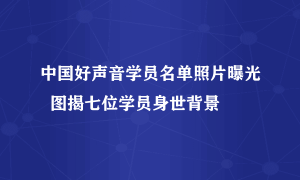 中国好声音学员名单照片曝光  图揭七位学员身世背景