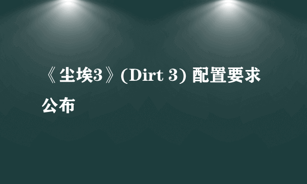 《尘埃3》(Dirt 3) 配置要求公布