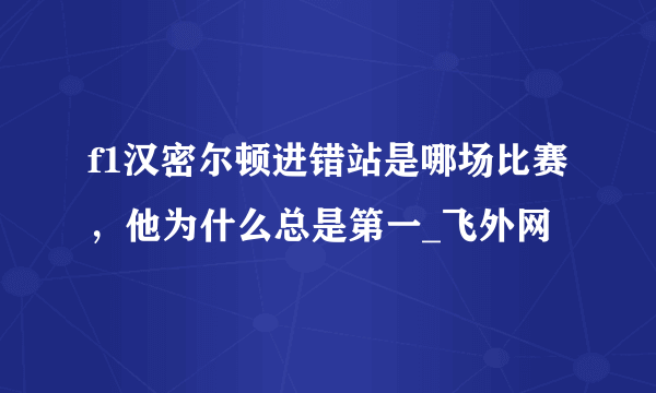 f1汉密尔顿进错站是哪场比赛，他为什么总是第一_飞外网