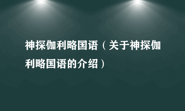 神探伽利略国语（关于神探伽利略国语的介绍）