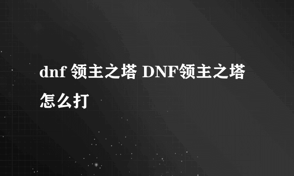 dnf 领主之塔 DNF领主之塔怎么打