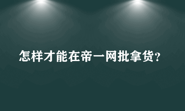 怎样才能在帝一网批拿货？