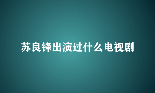 苏良锋出演过什么电视剧