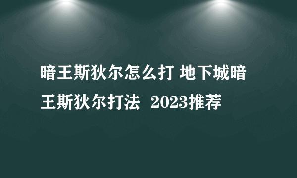 暗王斯狄尔怎么打 地下城暗王斯狄尔打法  2023推荐