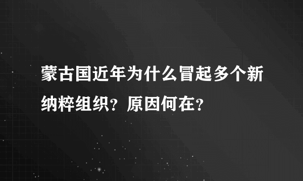 蒙古国近年为什么冒起多个新纳粹组织？原因何在？