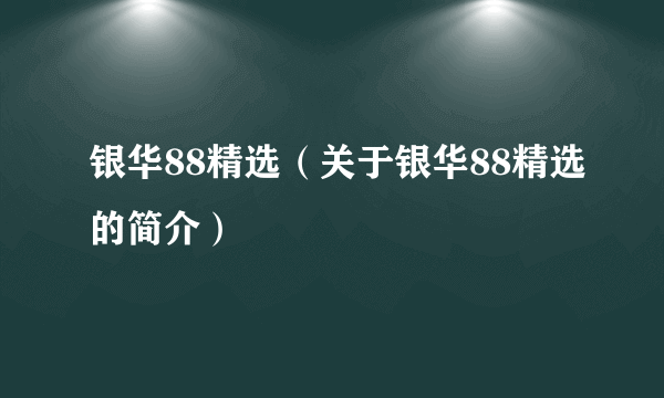 银华88精选（关于银华88精选的简介）