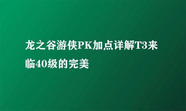 龙之谷游侠PK加点详解T3来临40级的完美