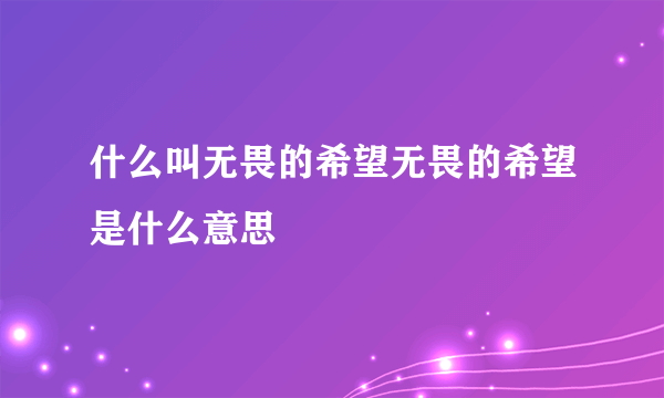 什么叫无畏的希望无畏的希望是什么意思