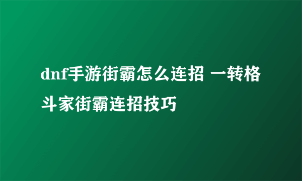 dnf手游街霸怎么连招 一转格斗家街霸连招技巧