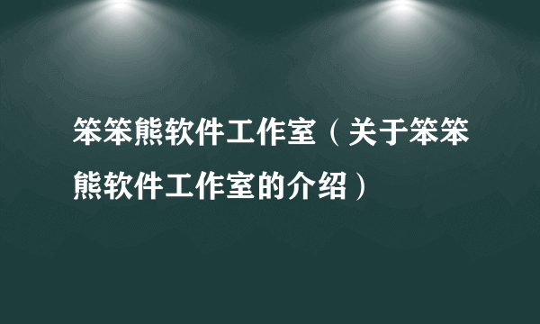 笨笨熊软件工作室（关于笨笨熊软件工作室的介绍）