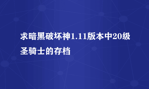 求暗黑破坏神1.11版本中20级圣骑士的存档