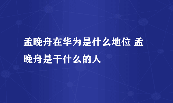 孟晚舟在华为是什么地位 孟晚舟是干什么的人