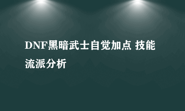 DNF黑暗武士自觉加点 技能流派分析