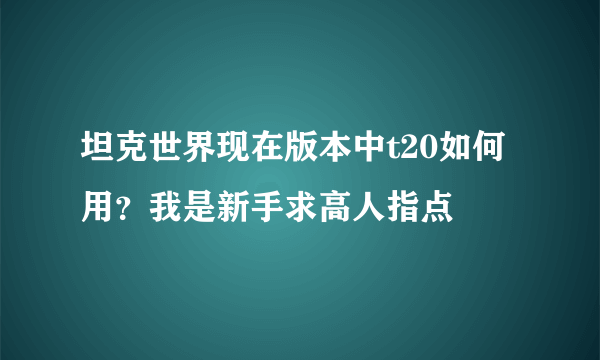 坦克世界现在版本中t20如何用？我是新手求高人指点