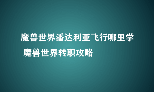 魔兽世界潘达利亚飞行哪里学 魔兽世界转职攻略