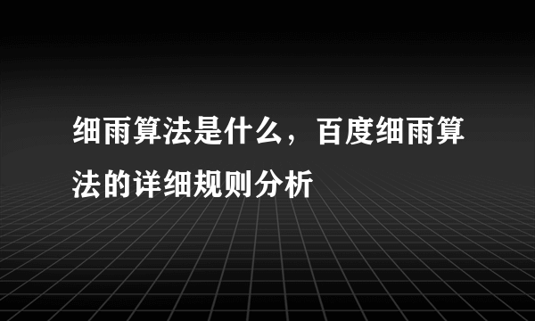 细雨算法是什么，百度细雨算法的详细规则分析