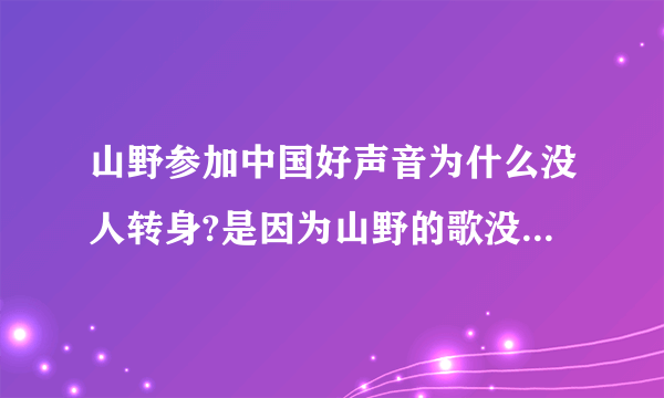 山野参加中国好声音为什么没人转身?是因为山野的歌没有任何缺点吗?还是山野唱的不行事？