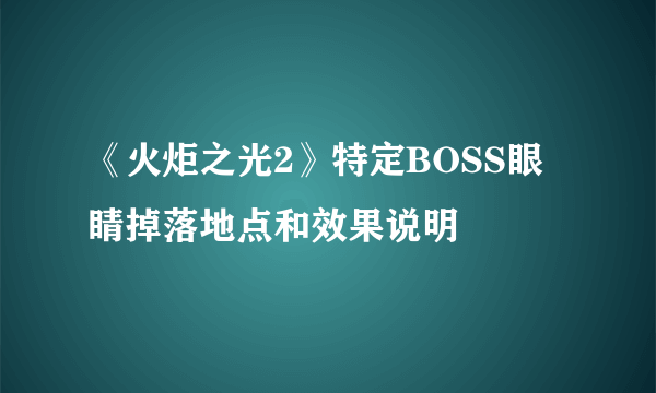 《火炬之光2》特定BOSS眼睛掉落地点和效果说明