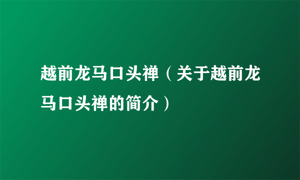 越前龙马口头禅（关于越前龙马口头禅的简介）