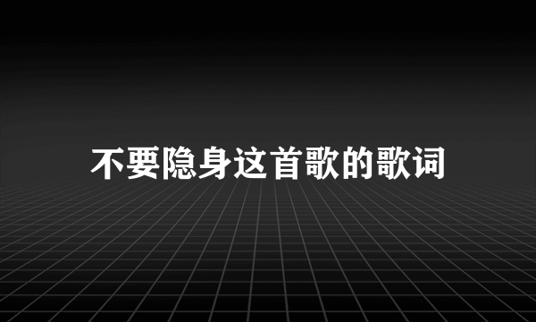 不要隐身这首歌的歌词