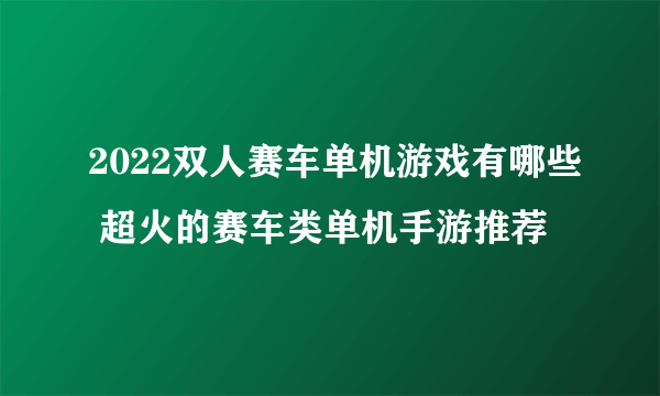 2022双人赛车单机游戏有哪些 超火的赛车类单机手游推荐