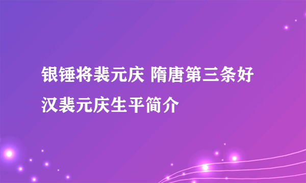 银锤将裴元庆 隋唐第三条好汉裴元庆生平简介