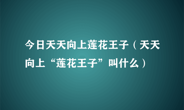 今日天天向上莲花王子（天天向上“莲花王子”叫什么）