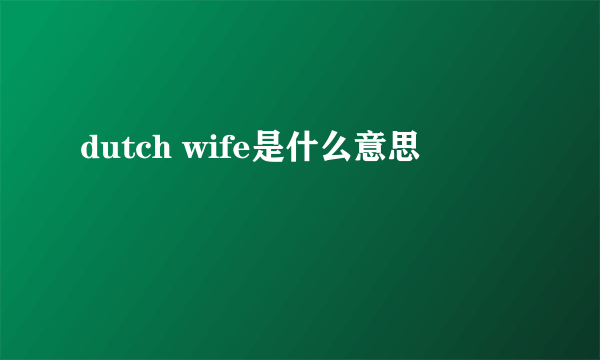 dutch wife是什么意思