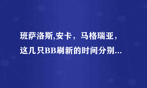 班萨洛斯,安卡，马格瑞亚，这几只BB刷新的时间分别是几个小时啊，10区洛肯，有抓过多次的朋友知道吗~！