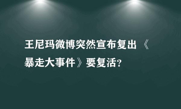 王尼玛微博突然宣布复出 《暴走大事件》要复活？