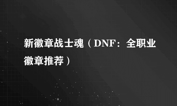 新徽章战士魂（DNF：全职业徽章推荐）