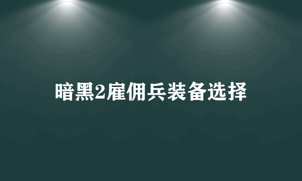 暗黑2雇佣兵装备选择