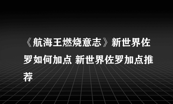 《航海王燃烧意志》新世界佐罗如何加点 新世界佐罗加点推荐