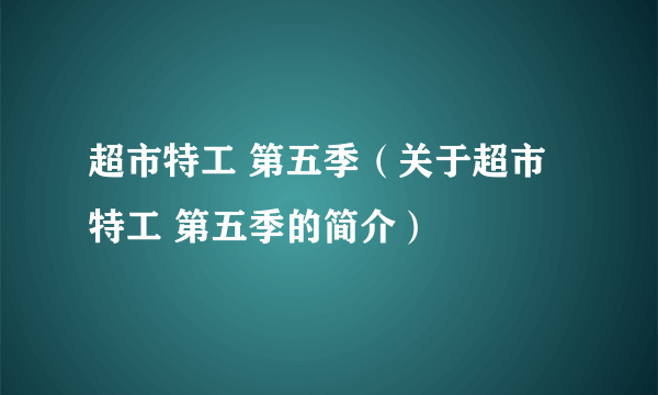 超市特工 第五季（关于超市特工 第五季的简介）