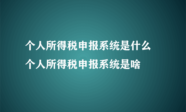 个人所得税申报系统是什么 个人所得税申报系统是啥