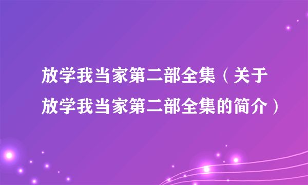 放学我当家第二部全集（关于放学我当家第二部全集的简介）