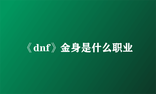 《dnf》金身是什么职业