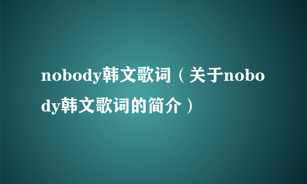 nobody韩文歌词（关于nobody韩文歌词的简介）