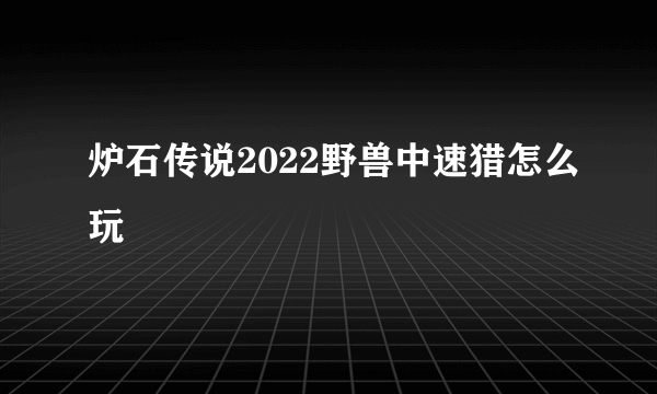 炉石传说2022野兽中速猎怎么玩