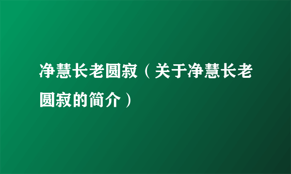 净慧长老圆寂（关于净慧长老圆寂的简介）