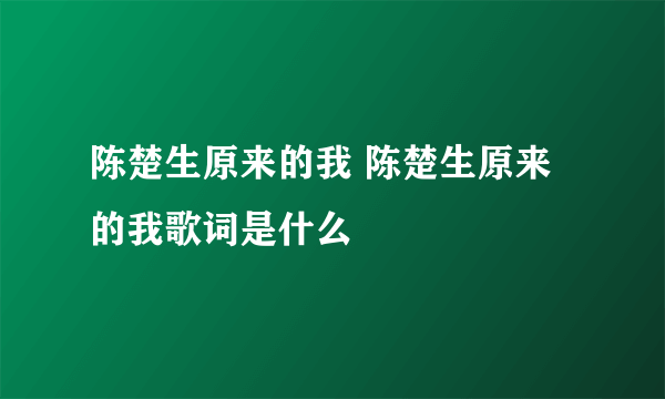 陈楚生原来的我 陈楚生原来的我歌词是什么